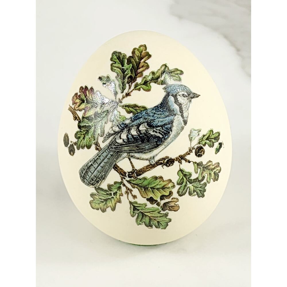 Paperweight Blue Jay Egg Bird Ceramic 2 3/4" Hand Painted Home Decor 90s Accent